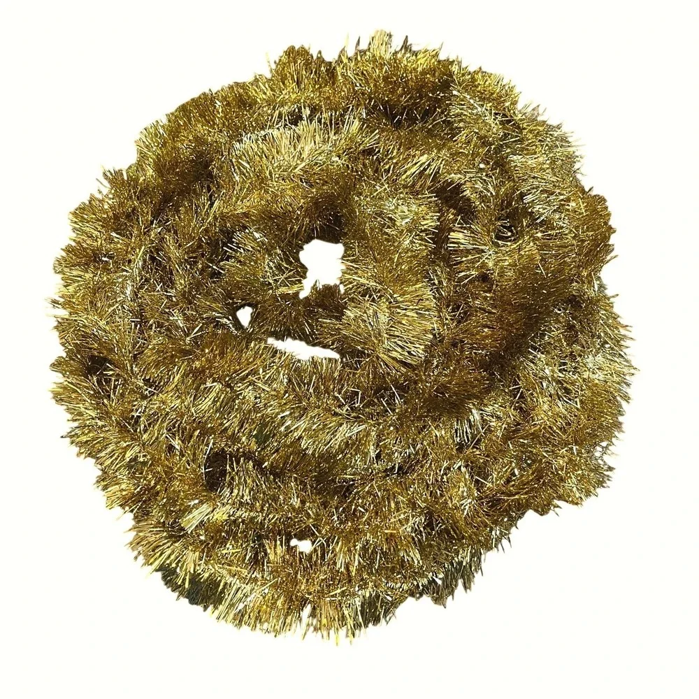 Vtg MCM Christmas‎ Double Glo Tinsel Garland Shiny Soft Fluffy gold 16 ft Long